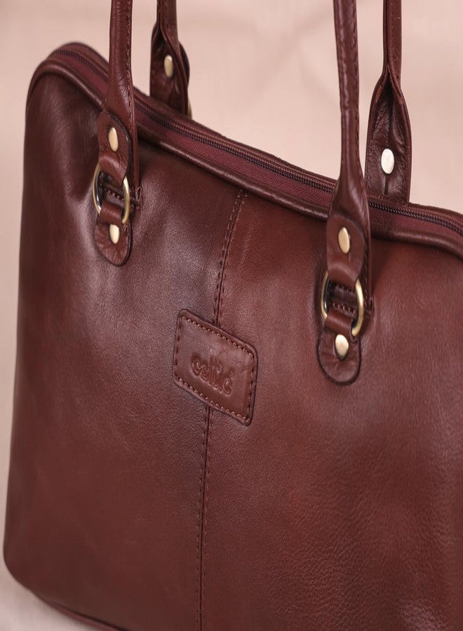 Celtic Premium Leather Shoulder Bag with Dual Zip Compartments, Structured Silhouette & Long Handles - Image 3